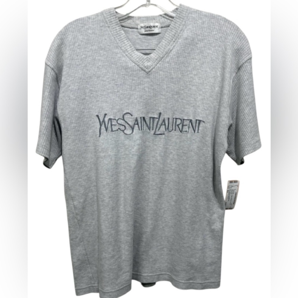 YSL Yves Saint Laurent Gray V-Neck Tee and Shorts 2-Piece Set